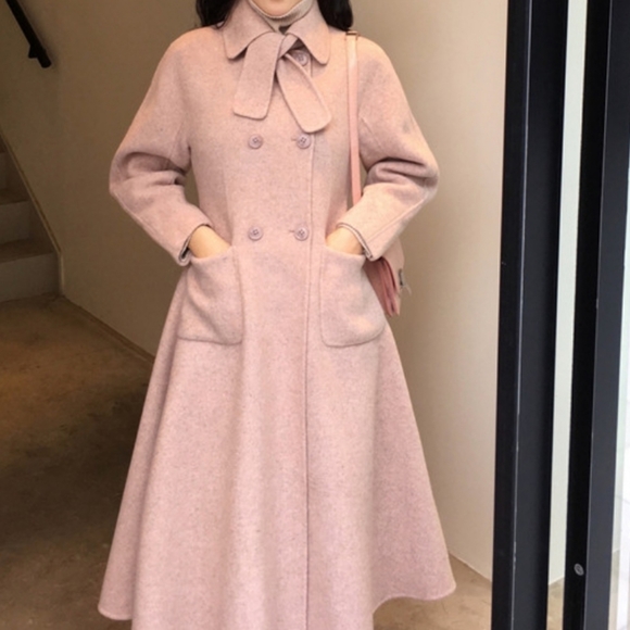 Asm Anna 50s Inspired Wool Blend Blush Red Fit and Flare Long Overcoat - Picture 10 of 10